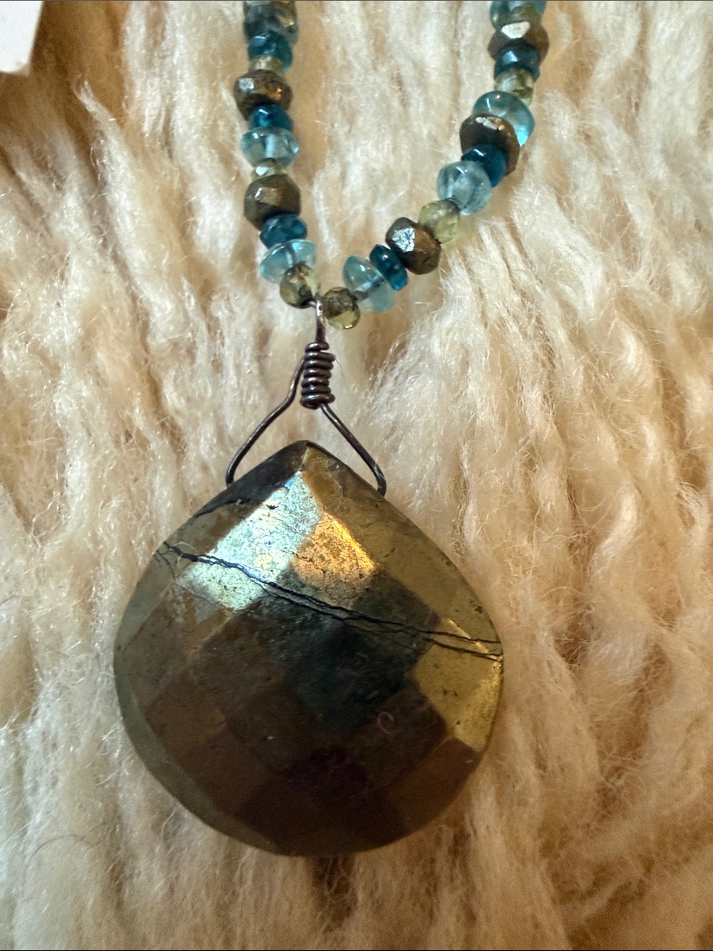 Chalco pyrite, apatite, turquoise necklace